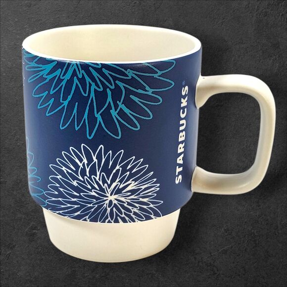 Starbucks 2016 Blue Chrysanthemum Stackable Mugs Set of 3 – 12 oz Flowers - Picture 3 of 9